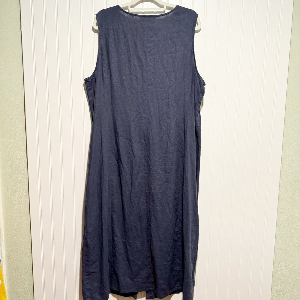 Soft by Avenue Blue Linen Sleeveless Dress Button Front Midi Length Plus Size 22 - Picture 5 of 5